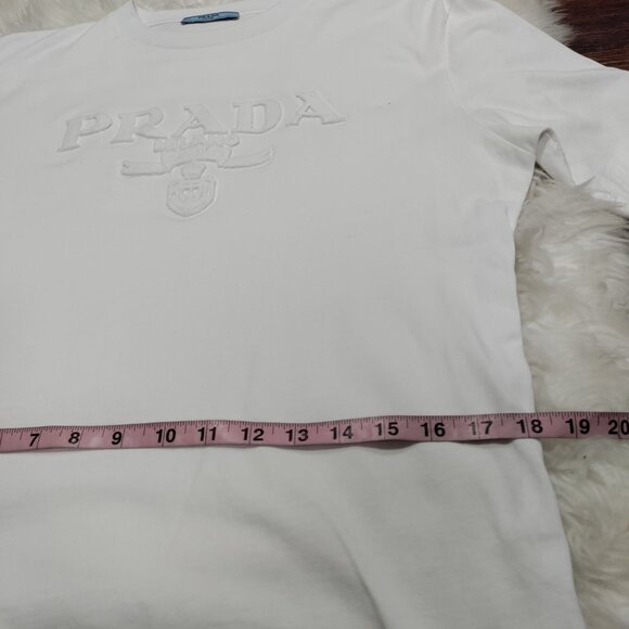 Prada Milano White Logo Embroidered Short Sleeve Designer Luxury Women's Size XL - Picture 12 of 14